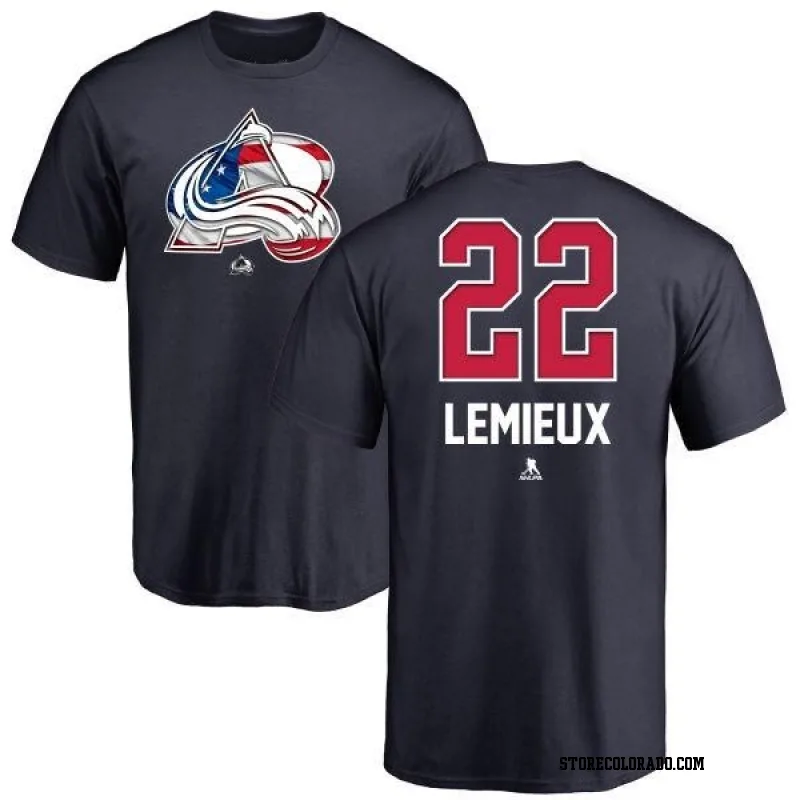 Navy Men's Claude Lemieux Colorado Avalanche Name and Number Banner Wave T-Shirt