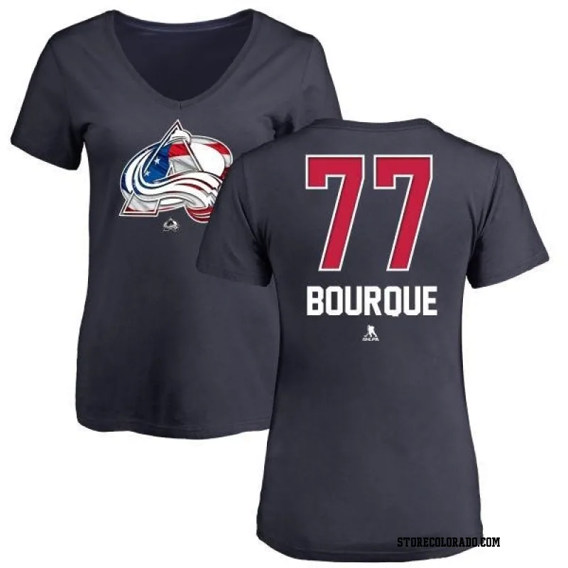Navy Women's Raymond Bourque Colorado Avalanche Name and Number Banner Wave V-Neck T-Shirt
